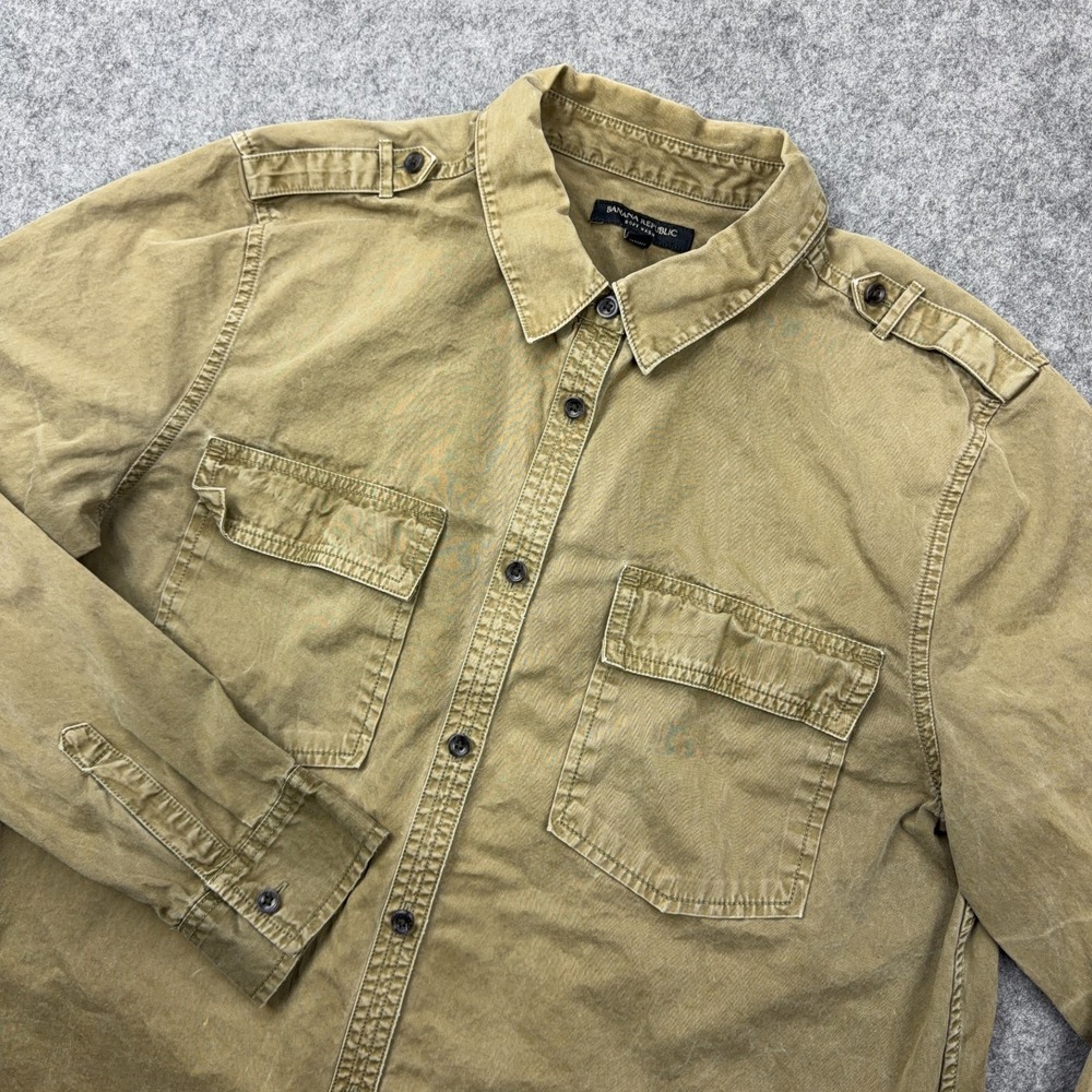 Banana Republic Shirt Womens Large Olive‎ Green Soft Wash Utility Button Up